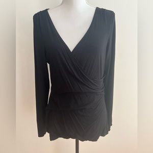 Women’s size large iron C long sleeve wrap top black, very flattering
